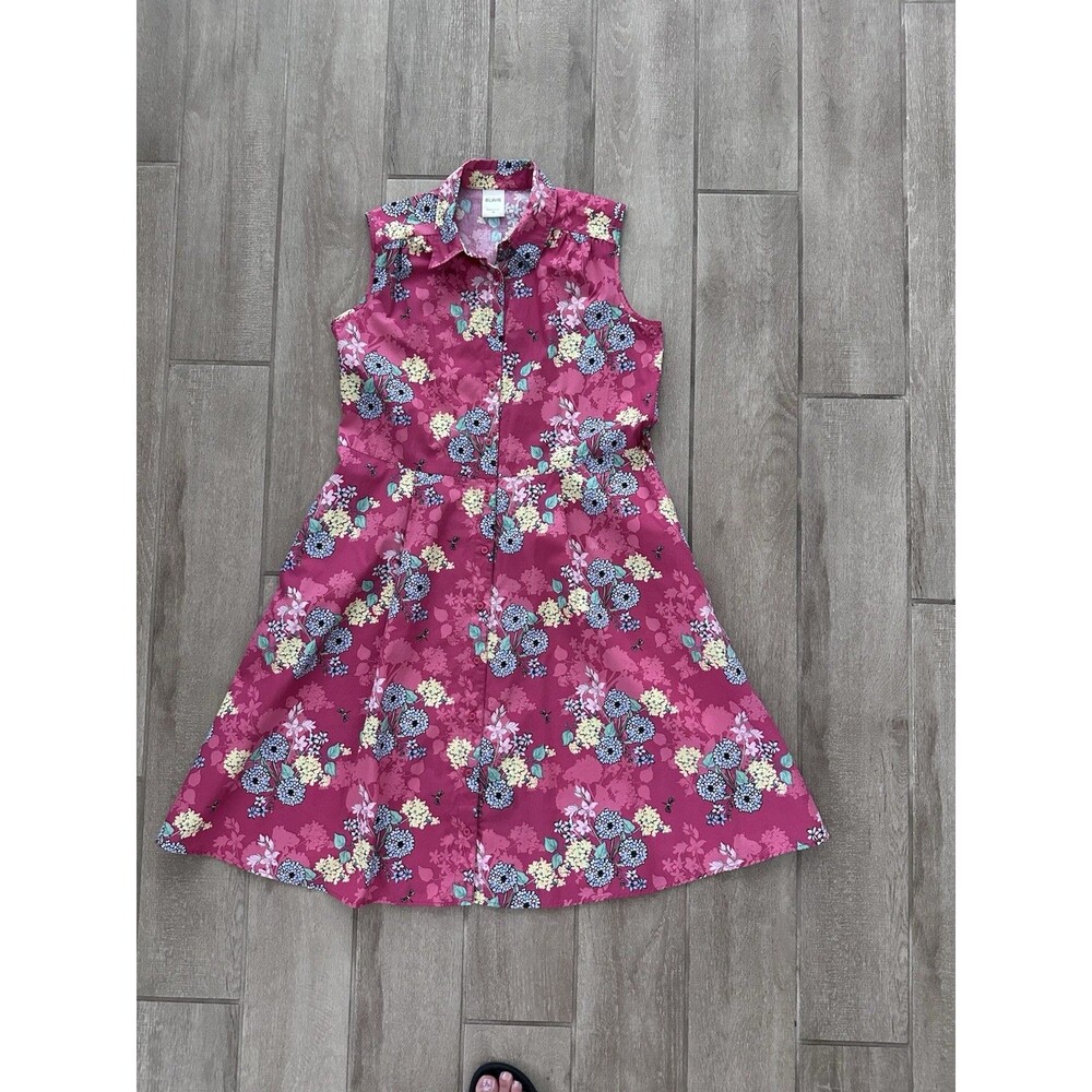 Blair Floral Shirt Dress Size 10 Pockets Cotton Sleeveless Button Front Fit